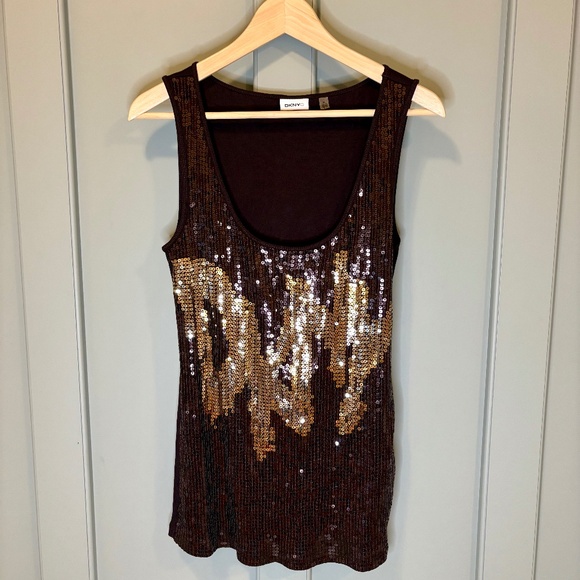 DKNYC Chocolate Brown Causal Sequin Tank Women's Size XL - Picture 1 of 6
